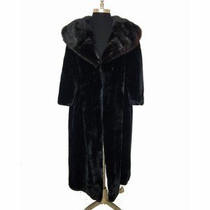 Vtg 50s 60s Black Sheared Fur Mink Collar Open Front Coat M L